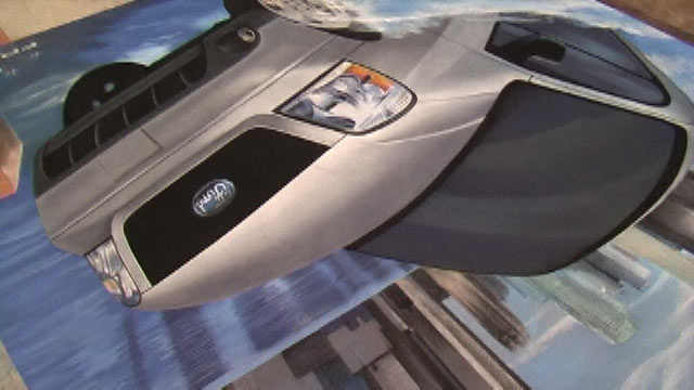 Different angle on the 3D street painting of a Ford Fiesta in Mexico