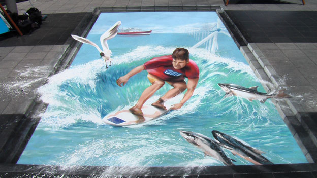 Anamorphic street painting for Maritime Day in the EU Parliament, Brussels