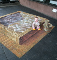 Baby in interactive illusion painting of a bath
