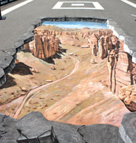 Illusion of a canyon in the middle of the street in Astana