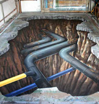 Anamorphic illusion of gas pipes underground